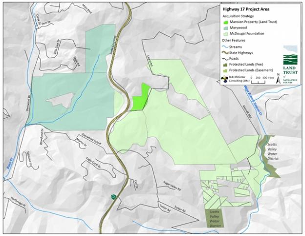 Wildlife crossing acquisition map courtesy Land Trust of Santa Cruz County.